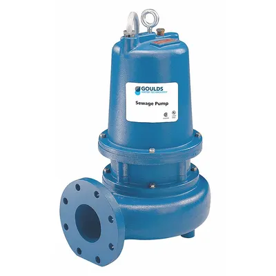 GOULDS Sewage Ejector Pump: Cast Iron, Three Phase, 1 1/2 hp, 200V AC, 3 in Max. Dia. Solids - Non-Clog Sewage Ejector Pumps