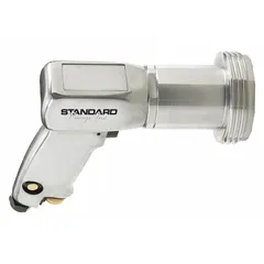 Air-powered drum pump motor rated at 3/4 hp with 28 cfm air consumption. Features a 1/4 in FNPT connection and aluminum housing. Designed for intermittent duty cycles in fluid transfer applications.
