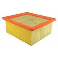 Rectangular panel engine air filter with an overall length of 10 15/16 inches. Designed for use in Dodge buses to trap airborne contaminants and maintain clean airflow for combustion. Suitable for heavy-duty fleet applications requiring engine air filtration