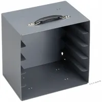 This steel compartmented-box frame in gray measures 13 1/2 x 13 3/8 inches. It is not electrostatic discharge conductive and is compatible with LPADJ-CLEAR bins. Used for organizing small parts in workshops, maintenance areas, and assembly lines