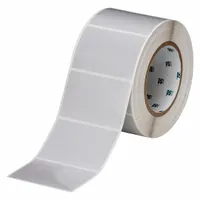 Gray polyester precut label roll measuring 2 in x 3 in, with 1,000 labels per roll. Compatible with THT printer series. Used for industrial identification, asset tracking, and cable marking in environments requiring chemical and abrasion resistance