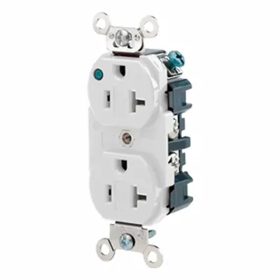 LEVITON 8300-PLW Straight Blade Duplex Receptacle, 5-20R, 125V AC, 20 A, White - General Purpose Receptacles