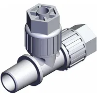 PFA compression tube fitting from the LQ3 series with 1/4 in OD tube connections and 4 in pipe size. Complies with RoHS6 and RoHS10 standards. Used for fluid handling in applications requiring chemical resistance and purity