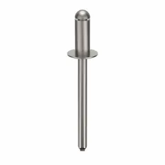 This domed-head blind rivet is designed for fastening materials where only one-sided access is available. It has a 0.186" diameter, 1 23/32" overall length, and 27/64" body length. Supplied in a 250-piece pack.