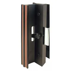 This recessed handle is designed for sliding doors, providing a flush-mount grip and locking function. It measures 7 3/8 inches in height and 3/4 inch in width. Typical applications include sliding panels, cabinets, and access doors in commercial or industrial settings.