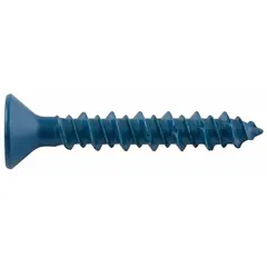 Steel concrete anchor screw with blue phosphate finish, 1/4 in diameter and 3 1/4 in overall length. Pointed tip and Torx drive facilitate installation into concrete, brick, or block. Removable design allows for adjustments or removal when needed.