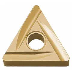 This triangle (T) indexable turning insert features a PVD cermet grade for wear resistance. It is suited for finish to medium machining of steels and stainless steels in turning, facing, and profiling operations.