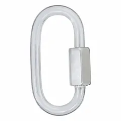 This stainless steel connecting link has a 400 lb working load limit and an overall length of 1 3/8 inches. It is designed for securing and connecting loads in non-lifting applications such as rigging, tie-downs, and marine use. Not for lifting.