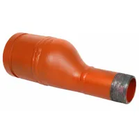 This grooved pipe fitting connects pipes of different diameters in mechanical piping systems. Its eccentric design helps prevent air trapping and allows smooth flow transition. Made of ductile iron, rated for 300 psi at 150°F