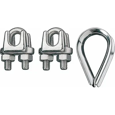 RONSTAN Wire Rope U-Bolt Clip and Thimble Kit: 5/32 in Compatible Rope Dia - Clip & Thimble Kits