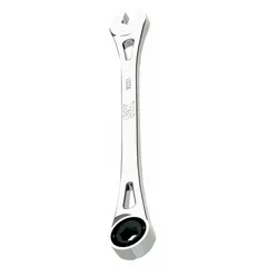 This metric 6-point ratcheting combination wrench features an 8 mm head size and a chrome finish. The ratcheting box end allows for efficient turning in confined spaces, while the open end enables quick fastener positioning. Suitable for general fastening tasks in mechanical maintenance and repair.