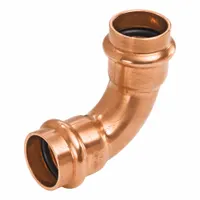 This NIBCO Press System fitting is a 90° long radius elbow with 3 in CTS x 3 in CTS press-fit connections. It is made of copper or bronze and is used in plumbing systems to change pipe direction, providing a leak-resistant joint for water supply lines