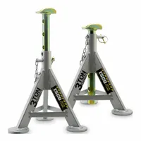 Manual light-duty jack stands with a 3 ton load capacity and 21 1/2 in maximum extended height. Round steel base and round saddle provide stable support. Sold as a pair. Used for safely supporting vehicles during maintenance, repairs, or tire changes