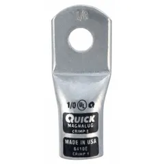 Tin-plated copper crimp lug for terminating 1/0 AWG cable. Straight configuration with black finish. Suitable for industrial electrical panels, switchgear, and heavy machinery where secure, low-resistance connections are required.