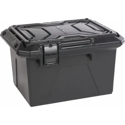 PLANO MOLDING Storage Tote: 4.2 gal, 12 1/4 in x 9 1/4 in x 8 1/2 in, Black Body, Black Lid - Attached-Lid Totes with One-Piece Lids