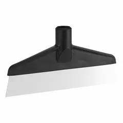 Stainless steel floor scraper with a 1 1/4 in blade length and 1 1/4 in overall length, supplied without a handle. Features a solid perforation and is FDA compliant. Used for removing debris from floors and work surfaces in food processing and sanitary environments.