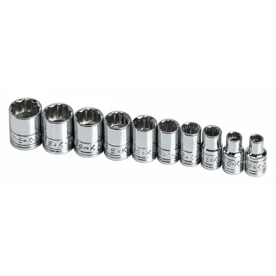 SK PROFESSIONAL TOOLS Socket Set: 1/4 in Drive, 10 Piece, 12-Point, Metric - SAE & Metric Socket Sets