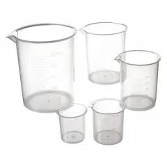 APPROVED VENDOR Beaker Set, Low Form, Polypropylene, Clear, Printed Graduations, Non-Sterile (BPSET5)