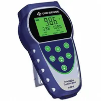 This thermistor meter measures temperature from -40°F to 302°F with ±0.06°F accuracy on a single channel. It records Min/Max temperature values and provides a USB interface for cabled data output. Suitable for monitoring environmental conditions in industrial, laboratory, and HVAC settings