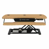 Electronic standing desk converter with a bamboo-finished wood desktop. Overall width 40 inches, depth 24 inches. Provides a sit-stand workstation solution for office environments, allowing users to alternate between sitting and standing positions