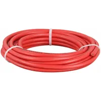 Red-jacketed cut-to-length jumper cable with 8-gauge wire, 300-inch length, and 24 A max current. Suitable for low-voltage battery connections in automotive, marine, and industrial equipment, as well as auxiliary power, lighting, and control circuits