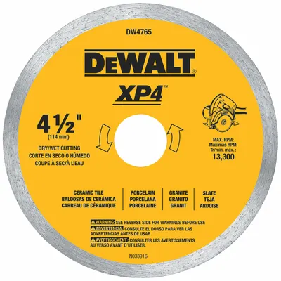 DEWALT Diamond Saw Blade: 4 1/2 in Blade Dia., 7/8 in Arbor Size, Wet/Dry, For Chop Saw - Tile-Cutting Blades