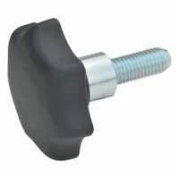 This 7-arm knob features a plastic body with a stainless steel threaded stud and hub for corrosion resistance. The multi-point design provides a secure grip for manual adjustment, clamping, or positioning on industrial machinery