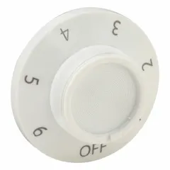 Replacement control knob for HVACR equipment. Used on thermostats, valves, and panel controls in commercial heating, ventilation, air conditioning, and refrigeration systems to adjust settings or actuate mechanisms.