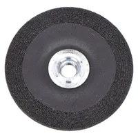 General purpose grinding wheel for carbon and stainless steel. Aluminum oxide construction with 24 grit for material removal and blending on ferrous metals. Type 27 depressed center design. Dimensions: 5" diameter, 1/4" thickness, 7/8" arbor hole