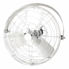 This corrosion-resistant industrial wall-mount fan features a 24-inch blade diameter and a 1/3 hp motor. It operates on 115/230V AC with variable speed control and is designed for non-oscillating, bracket-mounted wall installation. Suitable for ventilation in factories, warehouses, and processing plants where corrosion resistance is required.