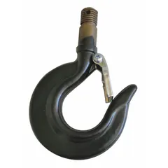 Bottom hook designed for use with hoists and overhead lifting systems. Used to attach loads to the hoist chain or cable for lifting and lowering operations in industrial environments.