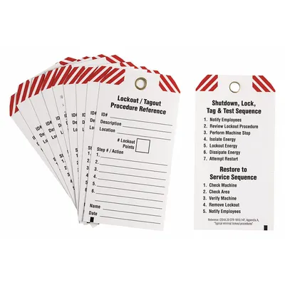 BRADY Lockout Tag: Lockout/Tagout Procedure Reference, Polyester, Description/ID#/Location - Safety
