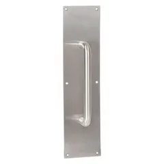 This standard door pull is constructed from copper alloy with a gray finish, measuring 16 inches in height. Designed for hand-pull operation, it is suitable for use on commercial or industrial doors in high-traffic areas such as offices, warehouses, and institutional buildings.