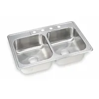 ELKAY Bowl Drop-In Sink: 33 in Overall Lg, 22 in Overall Wd, 7 7/8 in Bowl Dp, 14 in Bowl Lg, 20 ga (MPN DSE233224)