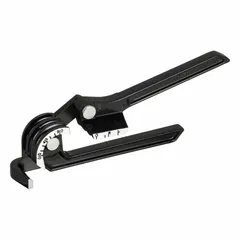Steel lever-style bender for left, offset, and right bends in tubing. Accommodates outside diameters of 3/16 in, 1/4 in, 5/16 in, and 3/8 in, with a maximum capacity of 5/16 in. Used for precise tube routing in HVAC, refrigeration, and plumbing systems.