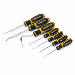This hook and pick set includes hook-style picks with steel hook tips and ergonomic plastic handles. Designed for retrieving O-rings, gaskets, and small parts in tight spaces. Suitable for removing debris or seals in maintenance applications.