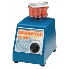 Benchtop homogenizer with fixed speed of 3000 RPM and maximum working volume of 24 mL. Includes universal microtube holder. Operates on standard plug. Suitable for mixing, blending, and disrupting samples in laboratory applications such as cell lysis, tissue homogenization, and emulsion preparation.