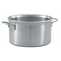 This 20-quart stock pot is constructed from stainless steel with a 4.1 mm gauge for strength and heat distribution. It features a riveted handle for secure lifting and is NSF certified for commercial use. Suitable for simmering stocks, soups, and sauces in professional kitchens. Lid not included