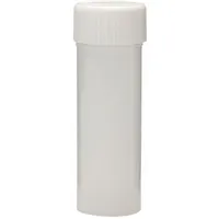 This 6 mL HDPE scintillation vial is designed for liquid scintillation counting in laboratory settings. It features a white, self-standing body with a round bottom and an 18 mm neck with external threads. The vial includes a closure and is non-sterile, suitable for general radioactive sample measurement