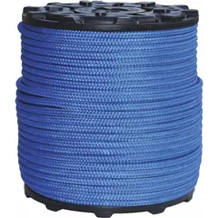Double-braid nylon rope with 1/2 in diameter and 2100 lb working load limit. Suitable for rigging, climbing, and lifting tasks in construction, arboriculture, and industrial settings.