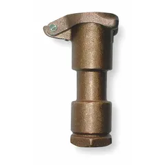 This brass quick coupling valve features a 1" FNPT connection and is designed for use in fire sprinkler systems to provide a rapid connection point for water supply. It is commonly installed in commercial and industrial facilities for maintenance or testing access. The valve measures 5.2 inches in height and 2.2 inches in width.