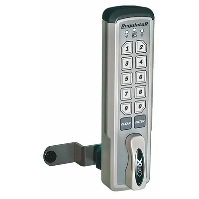 COMPX REGULATOR Electronic Keyless Lock: Brushed Nickel, Cam Latch, 1 1/2 in Body Ht - Electronic Keypad Cabinet & Locker Locks