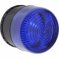 Wall-mount siren alarm with LED strobe light, model STI-SA5500-B. Operates on 9 to 24V DC and includes a continuous light option. Overall length 3 23/32 inches. Suitable for audible and visual signaling in industrial safety applications such as machinery warnings or emergency evacuation