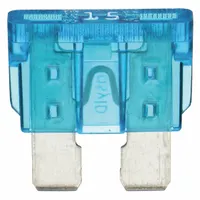 Fast-acting blade fuse rated 15 A at 32 V DC, part of the ATC series with standard profile. Features an indicating function that visually signals a blown fuse. Suitable for overcurrent protection in automotive circuits such as lighting, motors, and accessory systems. Supplied in a 2-pack configuration