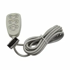 This plastic pendant in gray is a replacement or accessory for Basic American Eze-Lok/Lomax healthcare beds. It enables patients or caregivers to control bed functions such as positioning and nurse call. Compatible with the Eze-Lok series, it is constructed from plastic with a gray finish.