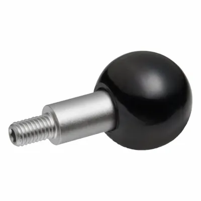JW WINCO Revolving Ball Knobs: Ball, Plastic w/ SS Thread, M10 Thread, 14 mm Thread Lg - Revolving Ball Knobs with Threaded Stud