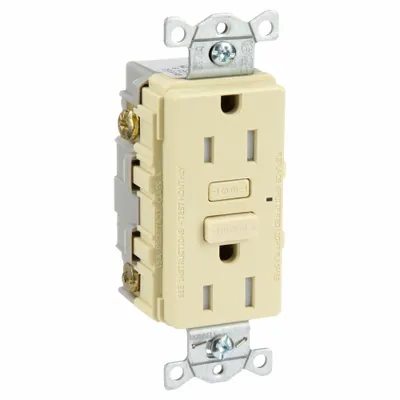 BRYANT GFCI Receptacle: Duplex, 5-15, Ivory, GFCI, 125V AC, 15 A, 2 Pole / 3 Wire (MPN GFT15I) - General Purpose Receptacles