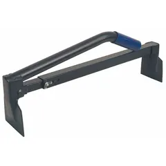 Steel brick tongs with an 18-inch overall length. Designed for handling and carrying bricks, these tongs provide a secure grip to reduce manual strain when moving multiple bricks. Suitable for use by masons and bricklayers on construction sites.