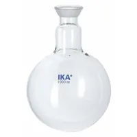 This 500 mL receiving flask is made of uncoated borosilicate glass and is used as a collection vessel for distilled solvents in rotary evaporator setups. It is compatible with IKA rotary evaporators for solvent recovery and concentration processes