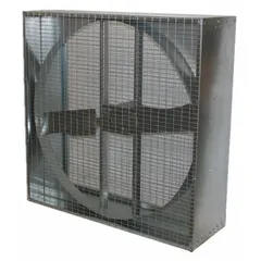 Direct-drive box exhaust fan with a 48-inch blade and 1 hp motor. Totally Enclosed Air Over design for protection in dusty or humid environments. Operates on 115/230V AC single-phase power. Ships fully assembled for installation in agricultural ventilation applications such as barns, greenhouses, and livestock facilities.